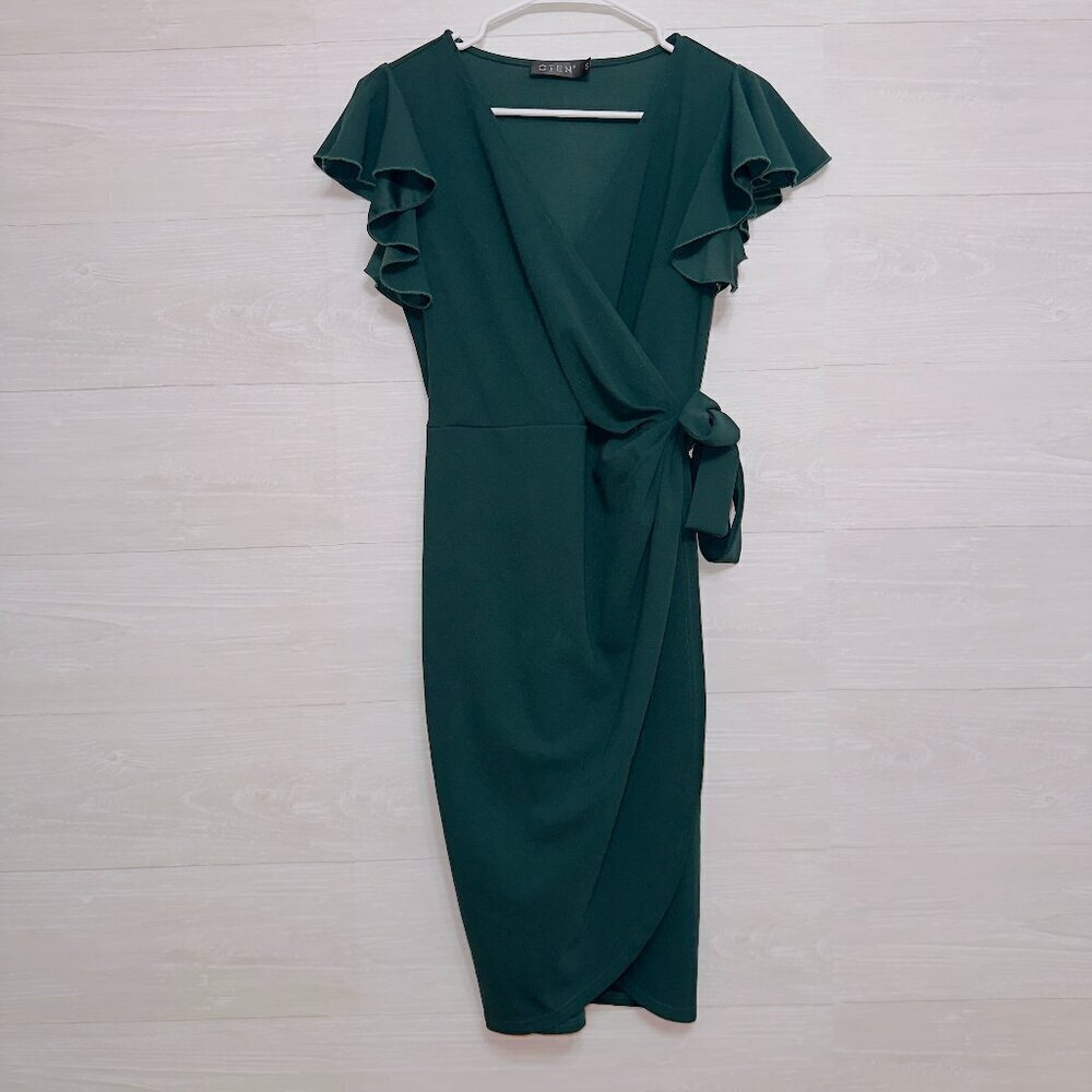 Amazon Brand Women's Green Short Sleeve Faux Wrap Bodycon Midi Dress size small